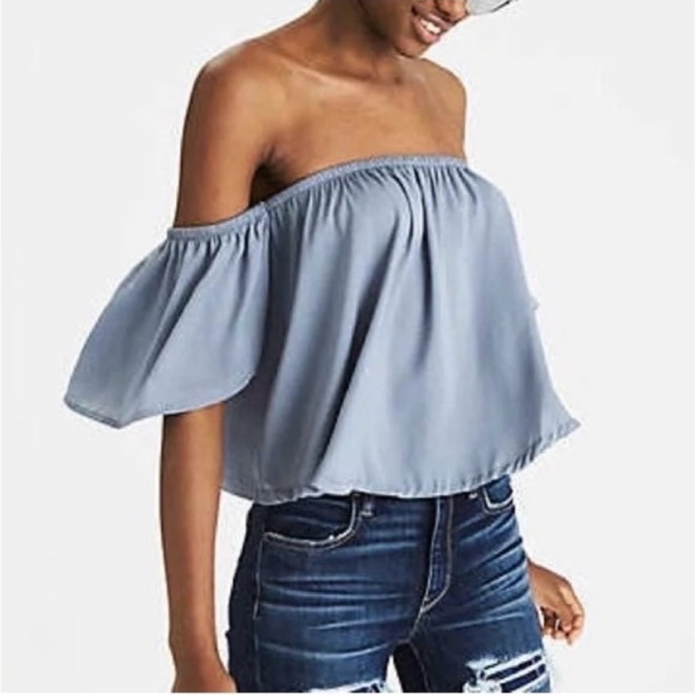 American Eagle Women's Off the Shoulder Blue Blouse